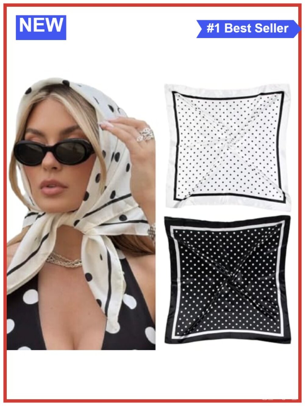 Silk Blend Head Scarf 35x35 Polka Dot Hair Wrap Bandana Women